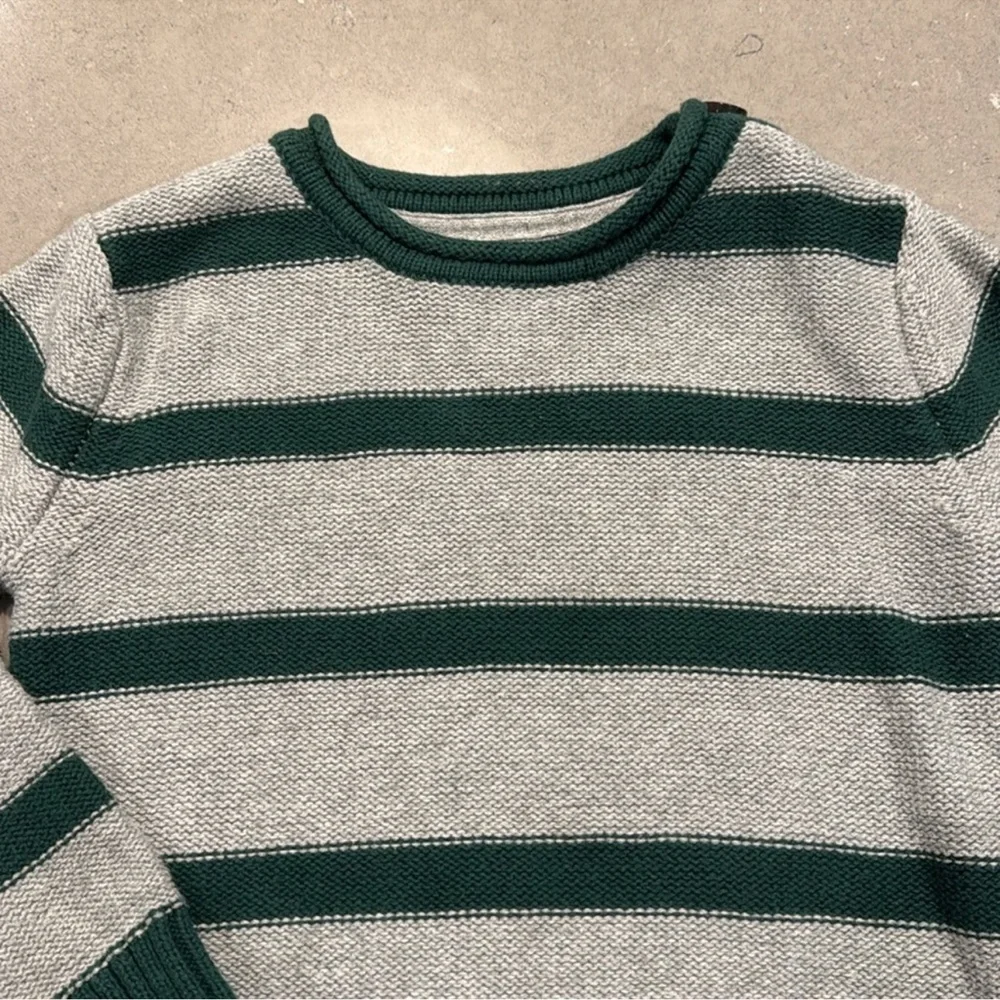 GAP Boys Size 4 grey and green striped crewneck long sleeve sweater